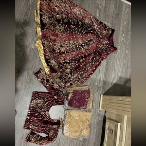 VELVET MAROON LEHNGA WITH TWO DUPATTA